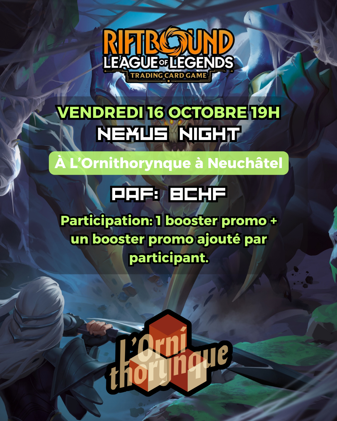 ⚔️🌀💚 Riftbound – Nexus Night | 📅 Vendredi 16 octobre – 19h