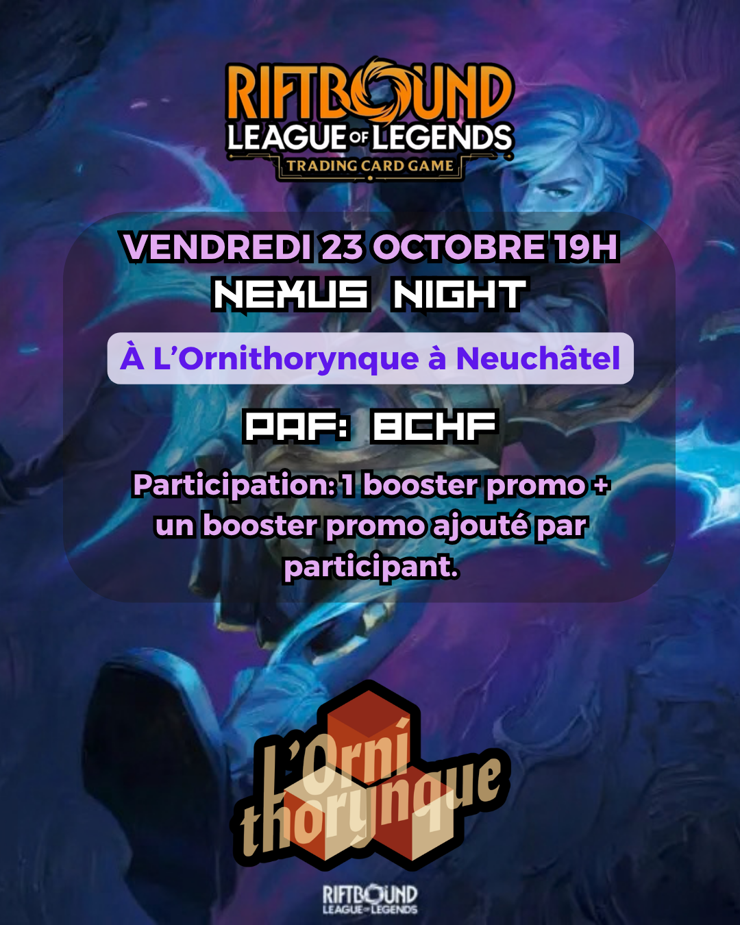 ⚔️🌌💜 Riftbound – Nexus Night | 📅 Vendredi 23 octobre – 19h