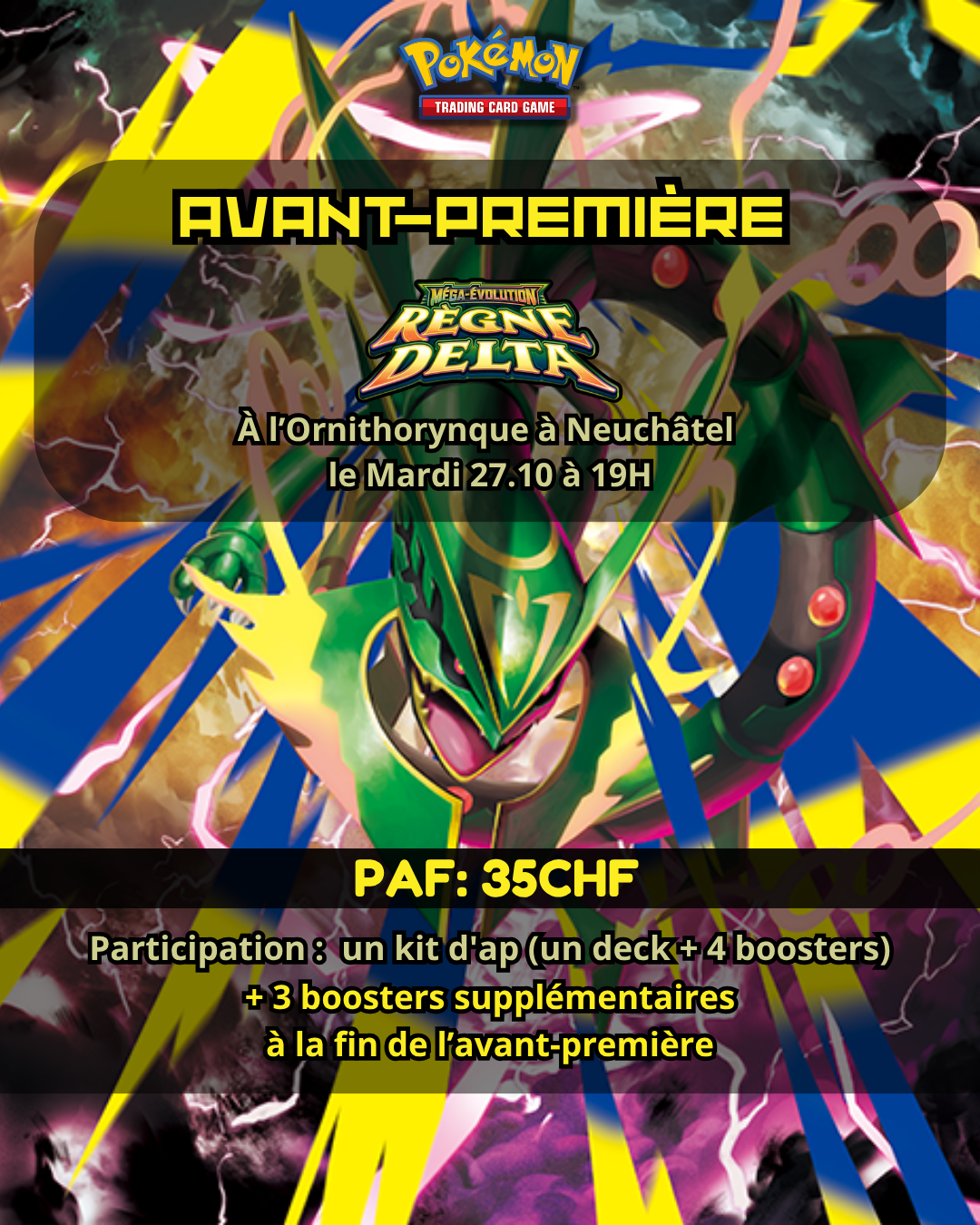 ⚡🐉✨ Avant-première Pokémon – Méga-Évolution : Règne Delta | 📅 Mardi 27 octobre – 19h
